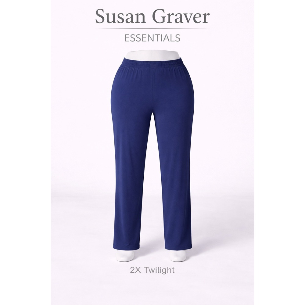 Susan Graver‎ Essentials Liquid Knit Straight Leg Pants 2X Twilight Blue A228083